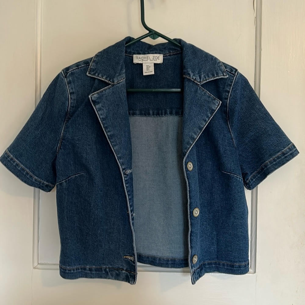 Denim cropped cute 3-button top
